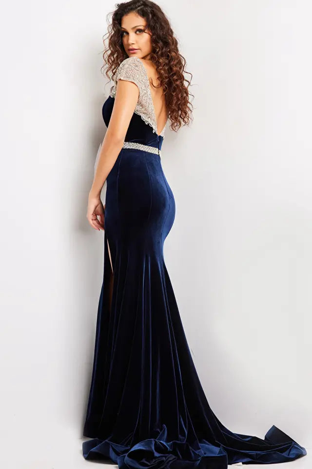 Jovani -37246 Plunging Neck Embellished Sheath Dress