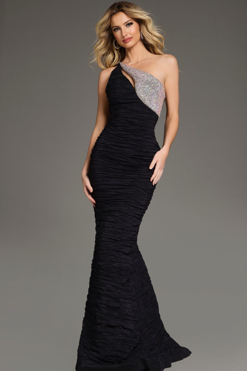 jovani black one shoulder dress Jovani 08116 Black Velvet One Shoulder Sheath Dress