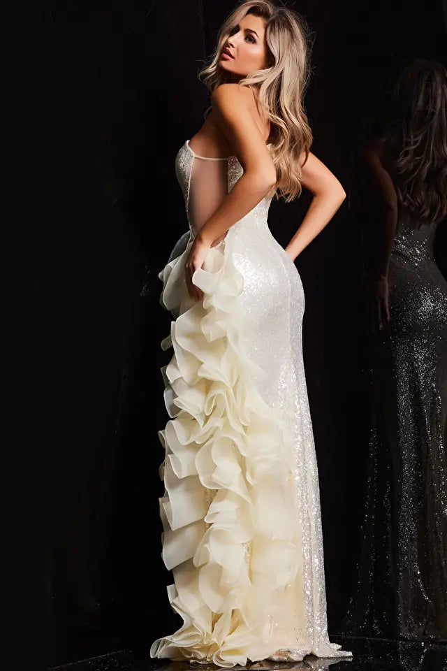 Jovani -37344 Beaded One Shoulder Prom Dress with Ruffle