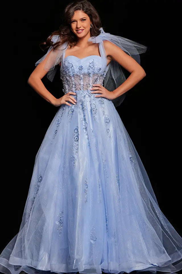 Jovani -37466 Embellished Bodice Bow A-Line Prom Dress
