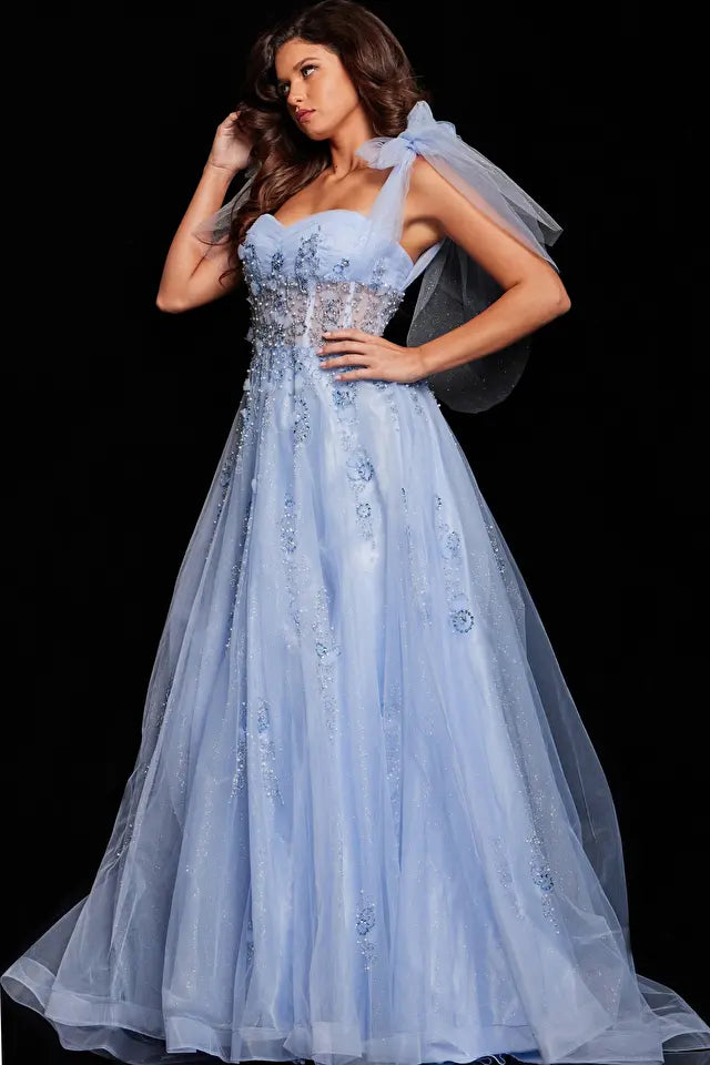 Jovani -37466 Embellished Bodice Bow A-Line Prom Dress