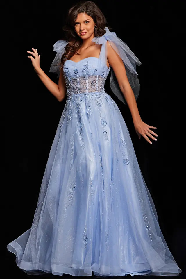 Jovani -37466 Embellished Bodice Bow A-Line Prom Dress