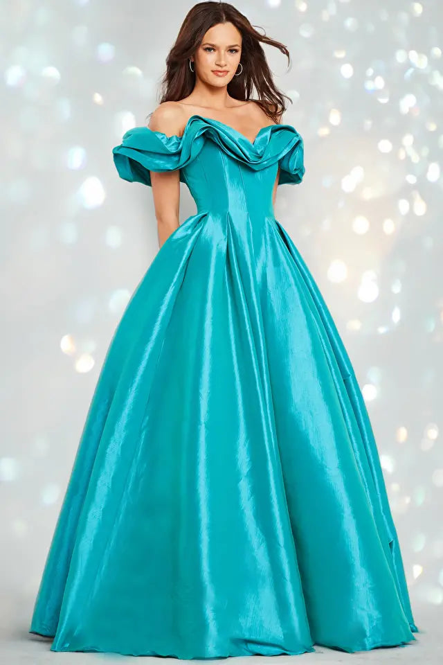 Jovani -37476B Ruffle Neck Taffeta Prom Ball Gown