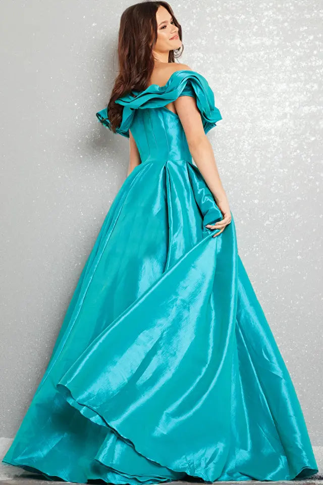 Jovani -37476B Ruffle Neck Taffeta Prom Ball Gown
