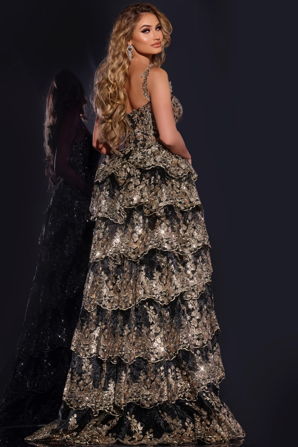 Jovani -37630B Floral Embroidered Sequin Layered Ball Gown