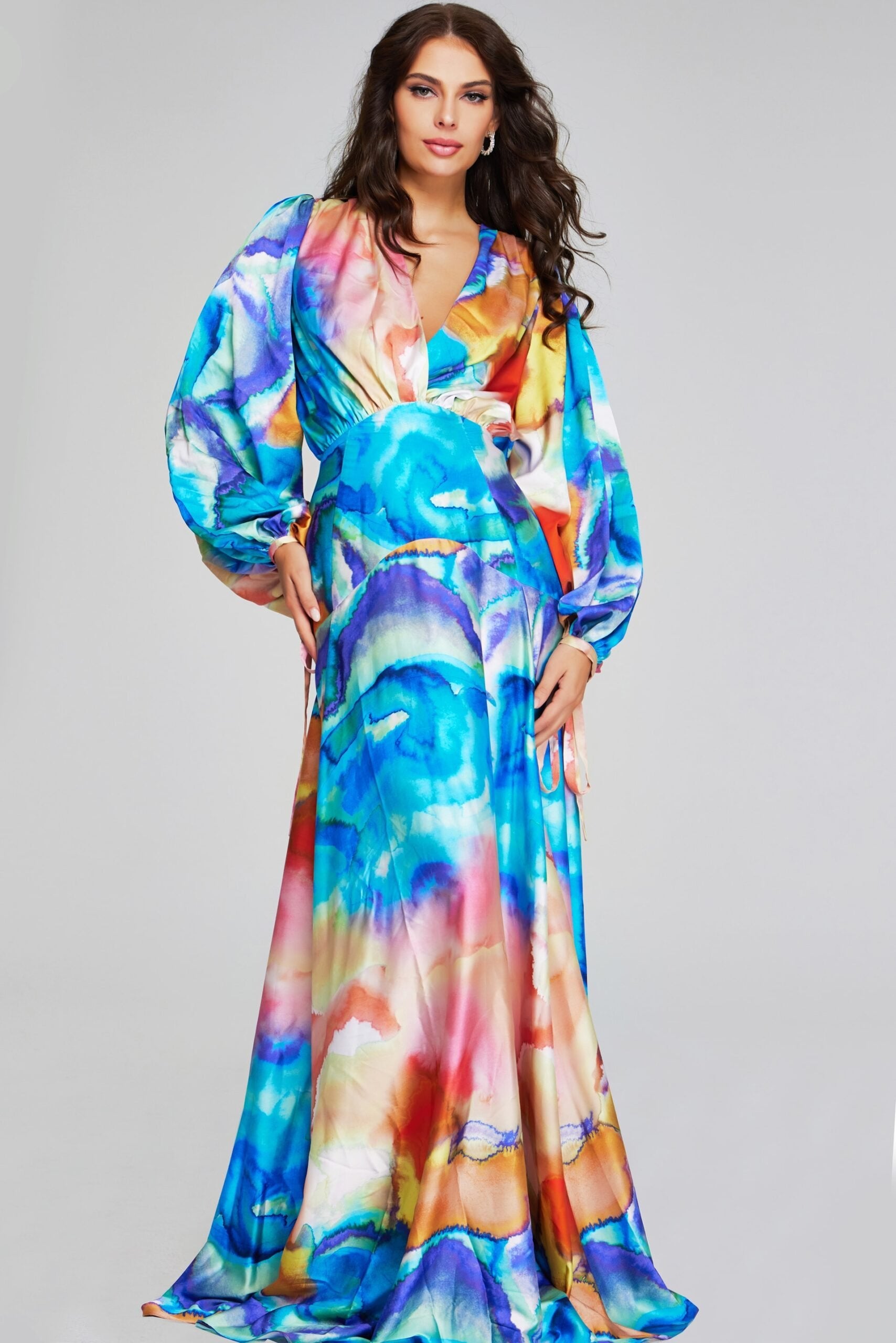 Jovani -37669 Floral Printed A-Line Evening Dress