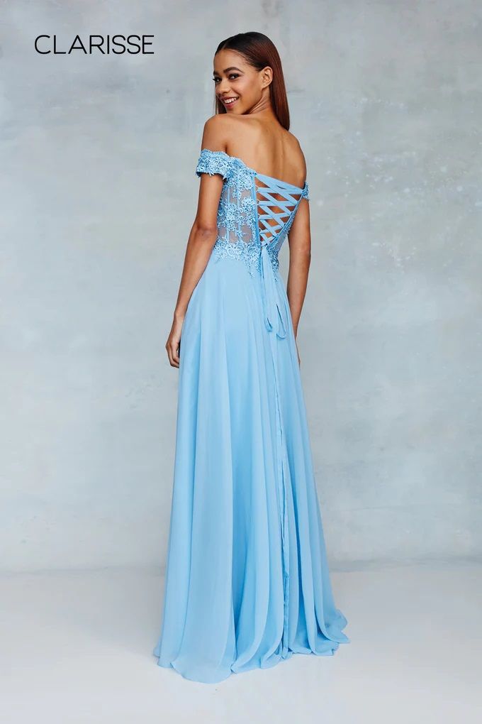 Clarisse -3774 Laced Off Shoulder A-Line Dress
