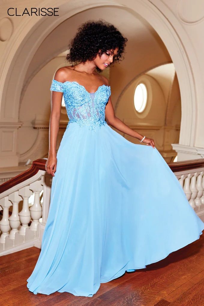 Clarisse -3774 Laced Off Shoulder A-Line Dress