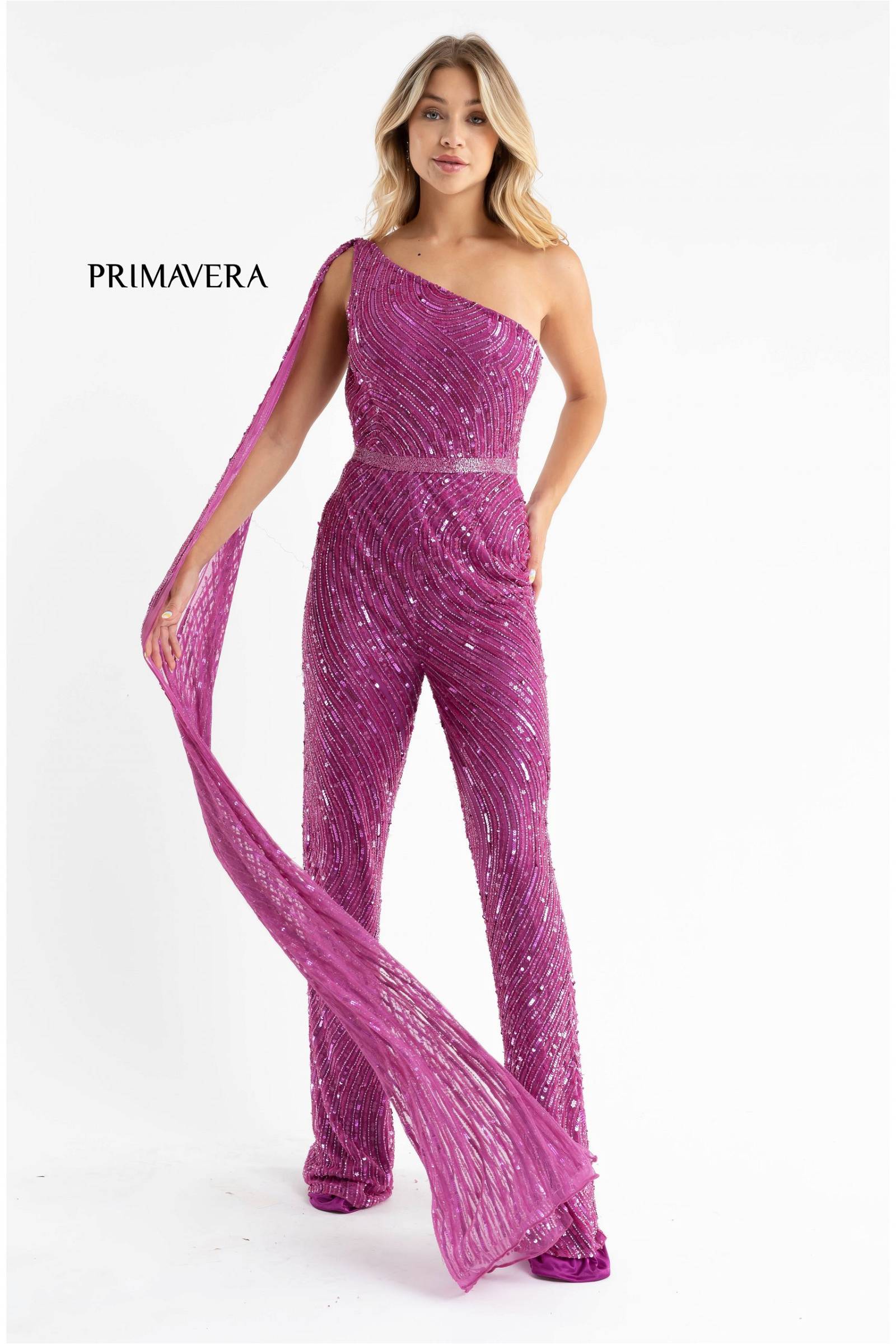 Sequined One Shoulder Jumpsuit Prom Dress By Primavera Couture -3776