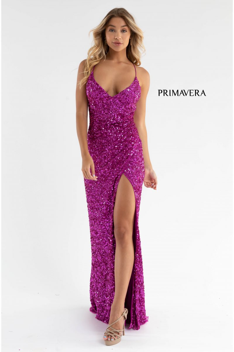 V-Neck Sequin Lace Up Dress 01 By Primavera Couture -3791