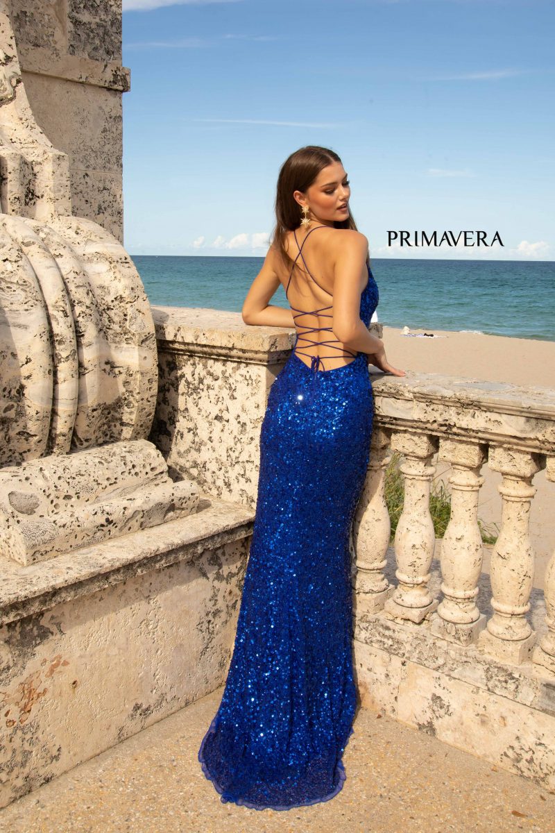 V-Neck Sequin Lace Up Dress 01 By Primavera Couture -3791