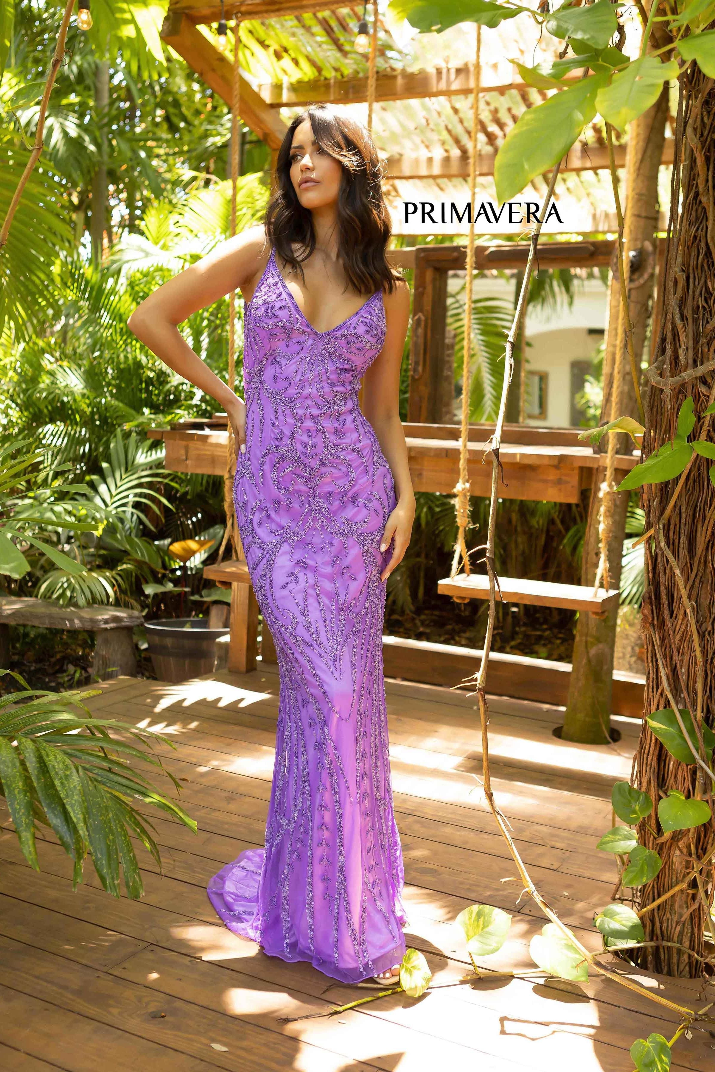 Deep V-Neck Evening Gown 03 By Primavera Couture -3793
