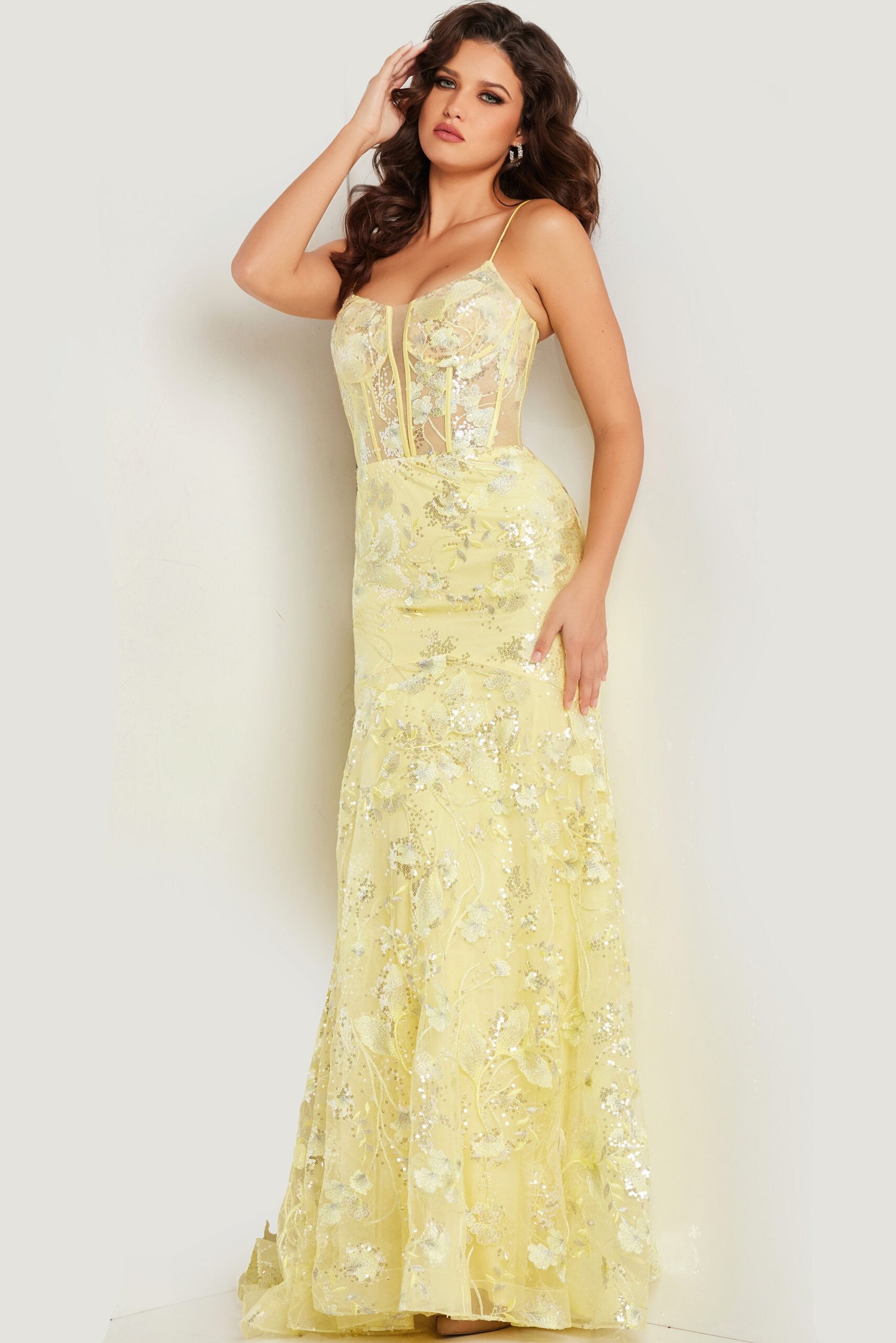 Jovani -38004B V-Neck Beaded Mermaid Prom Dress