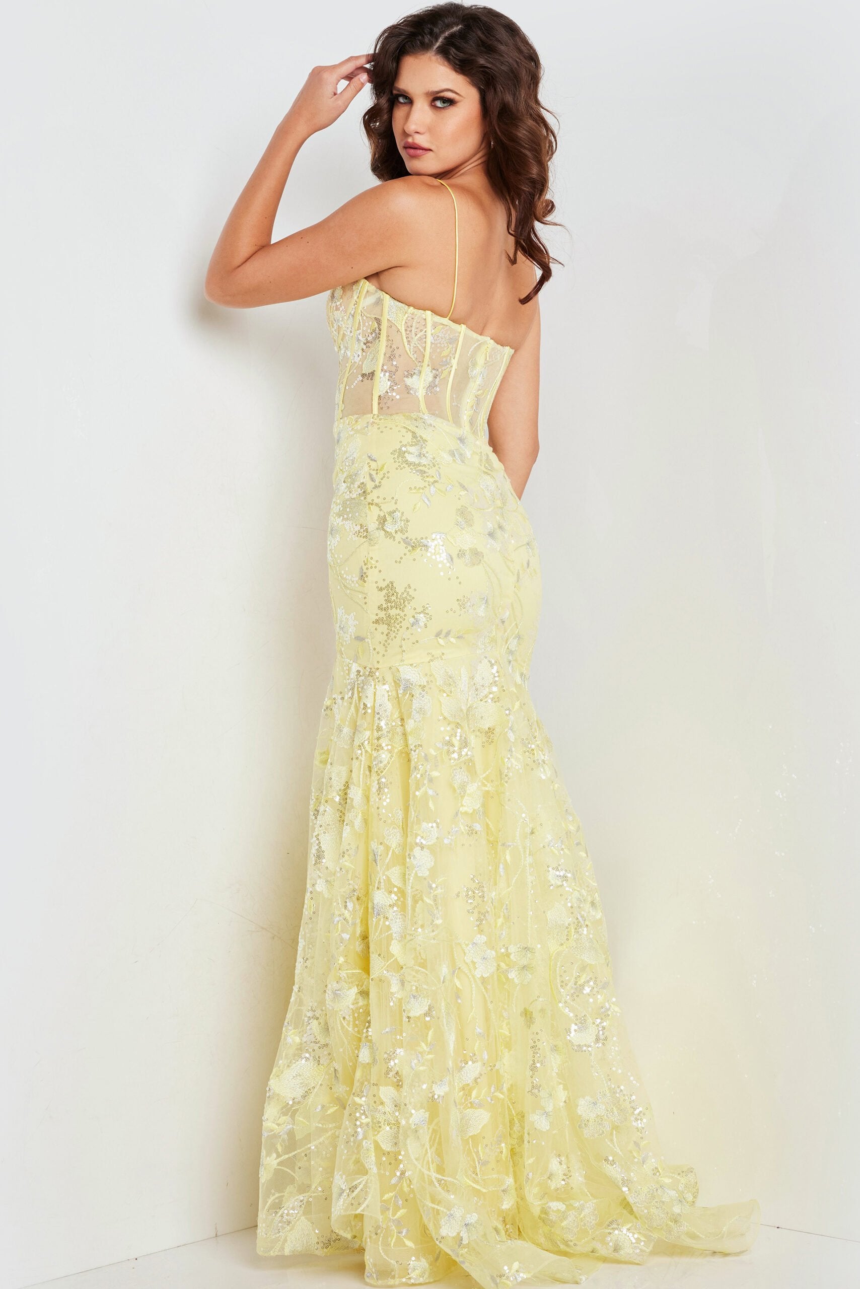 Jovani -38004B V-Neck Beaded Mermaid Prom Dress