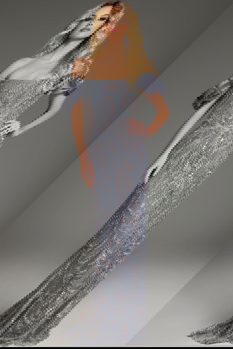 Jovani -38111 Off Shoulder Embellished Fitted Gown