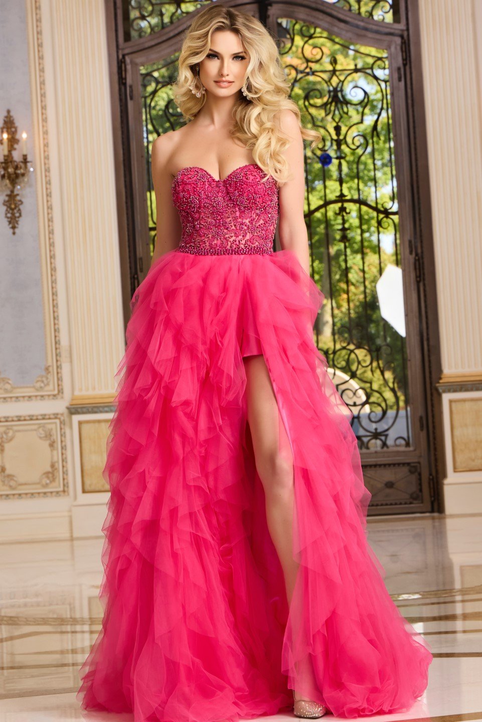 Jovani -40816 Sweetheart High-Low Prom Gown with Beaded Bodice