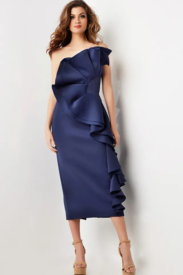 Jovani -38187B Embellished Ruffle Strapless Sheath Dress