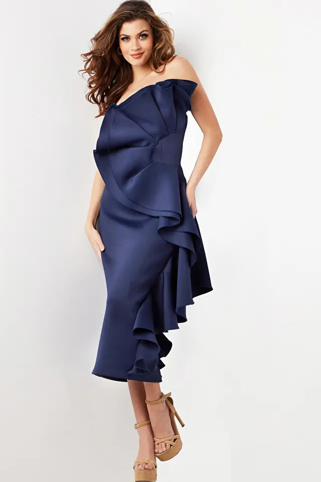 Jovani -38187B Embellished Ruffle Strapless Sheath Dress