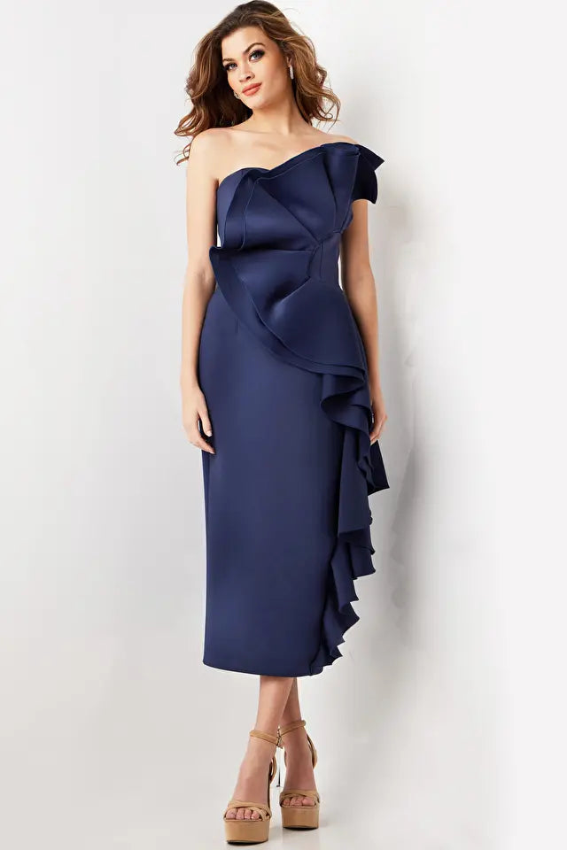 Jovani -38187B Embellished Ruffle Strapless Sheath Dress