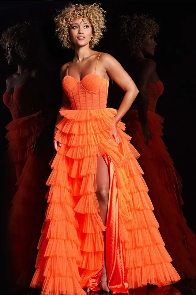 jovani orange dress Jovani -38277 Sweetheart Layered Prom Ball Gown 8 / RED