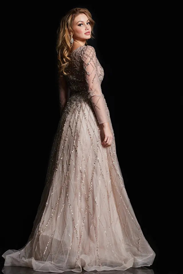 Jovani -38589 V-Neck A-Line Prom Dress