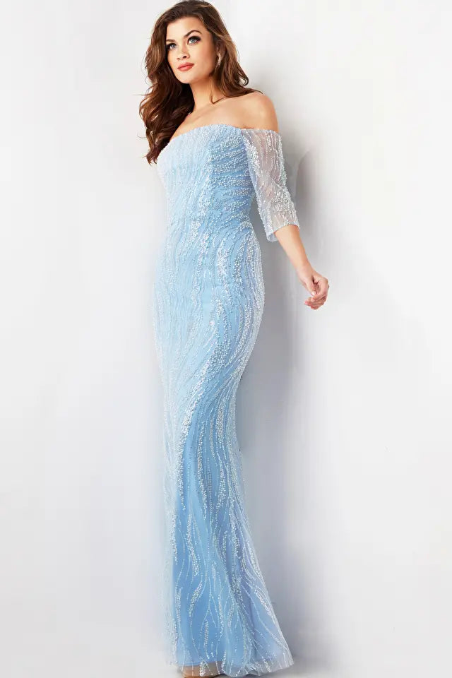 Jovani -38614 Embellished Off Shoulder Sheath Prom Dress Jovani -38614 Embellished Off Shoulder Sheath Prom Dress
