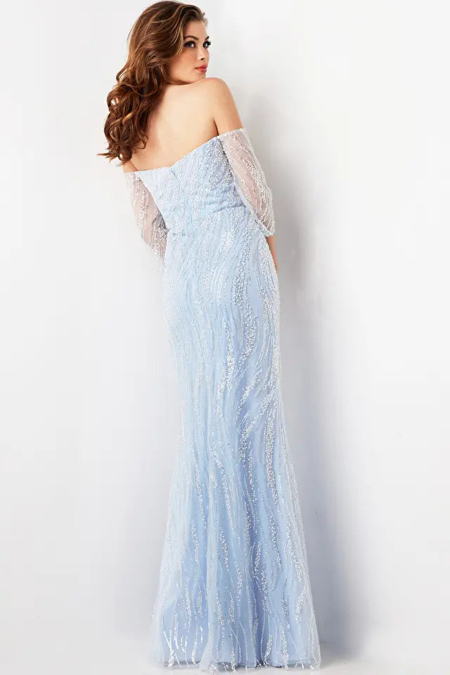 Jovani -38614 Embellished Off Shoulder Sheath Prom Dress