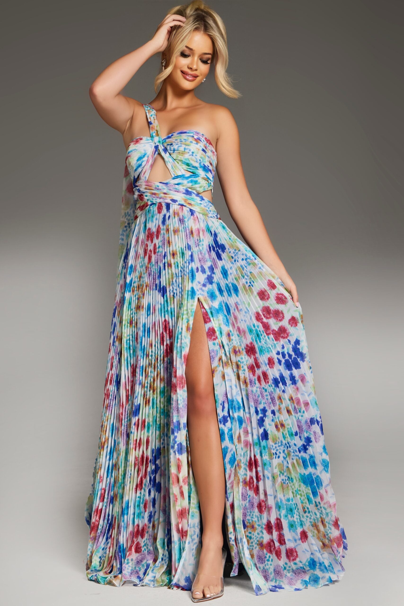 Jovani -38689 Pleated Halter Neck A-Line Dress
