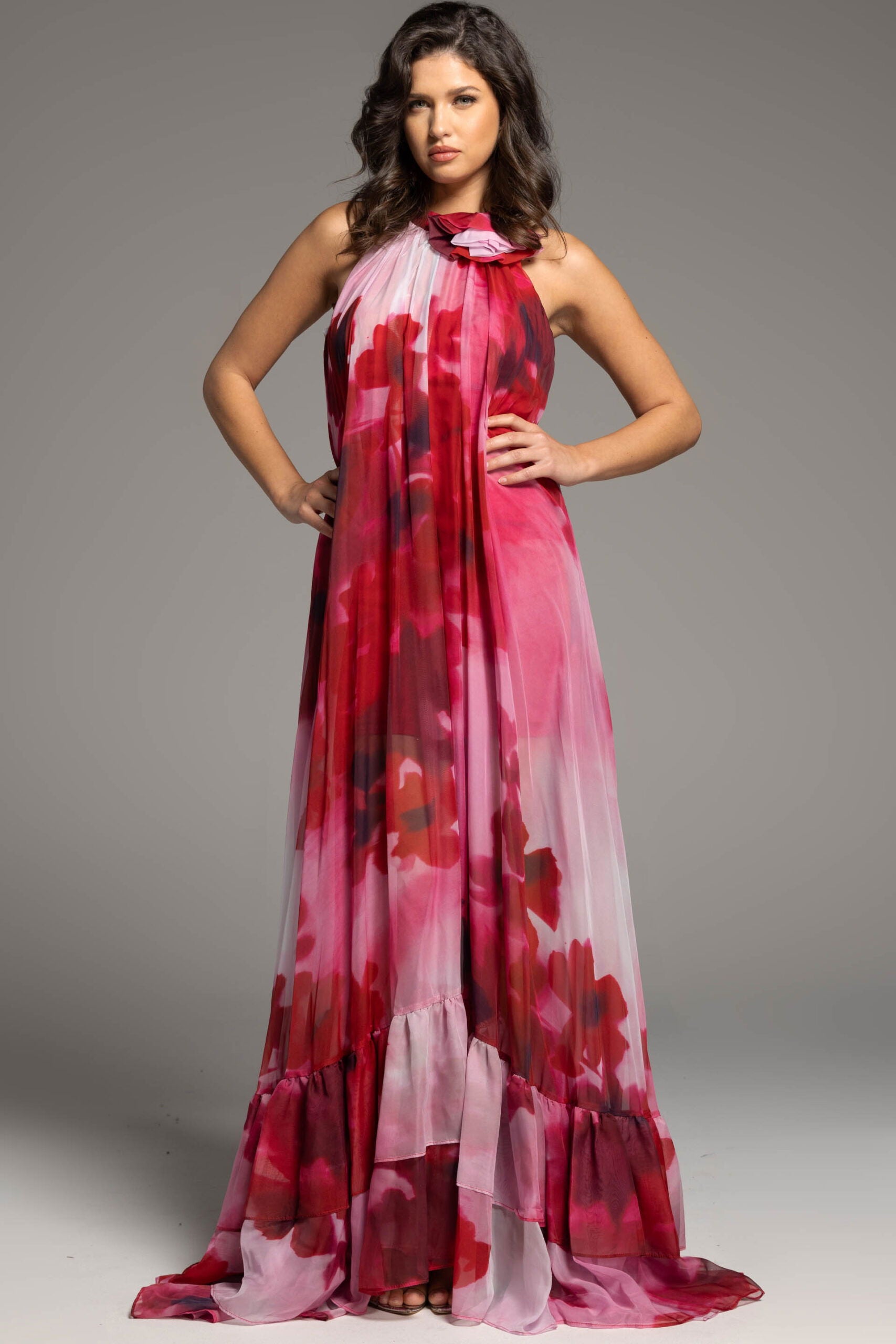 Jovani -38719 Halter Neck Floral Printed Gown