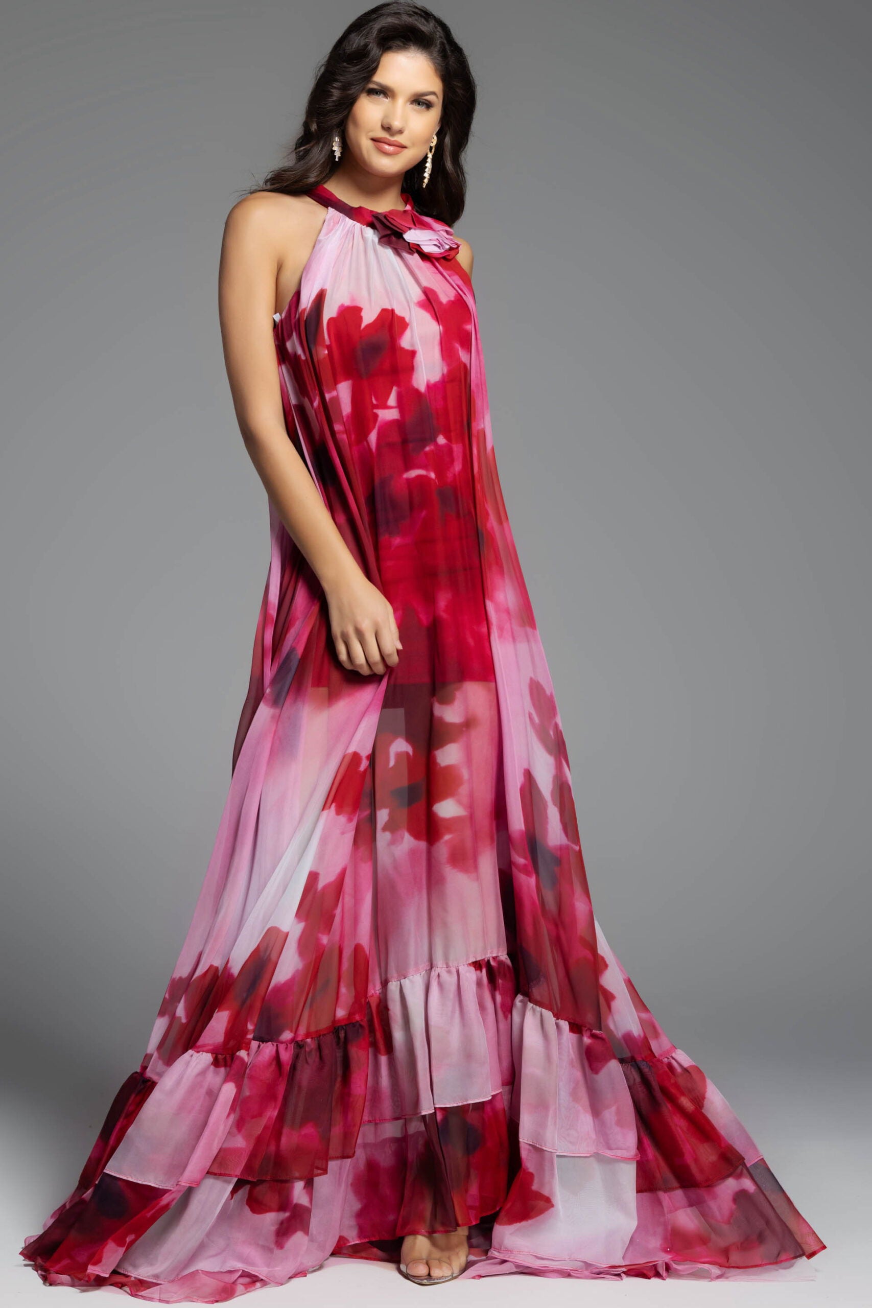 Jovani -38719 Halter Neck Floral Printed Gown