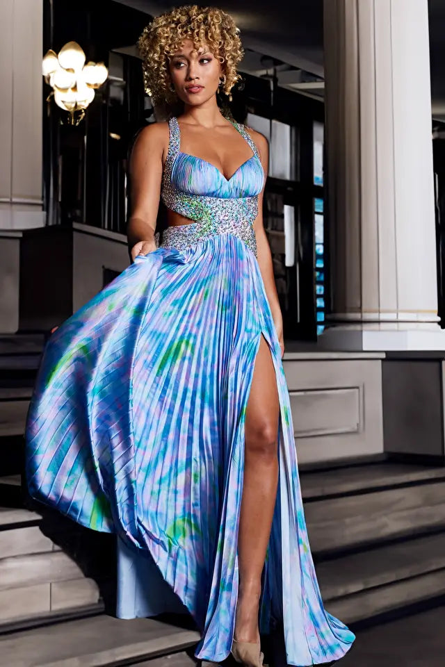 Jovani -38722 Print Pleated Satin Prom Dress