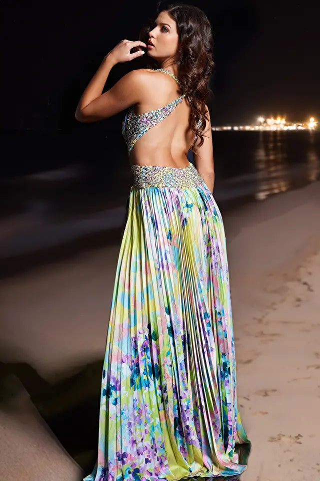 Jovani -38733 Floral Printed Sweetheart A-Line Dress