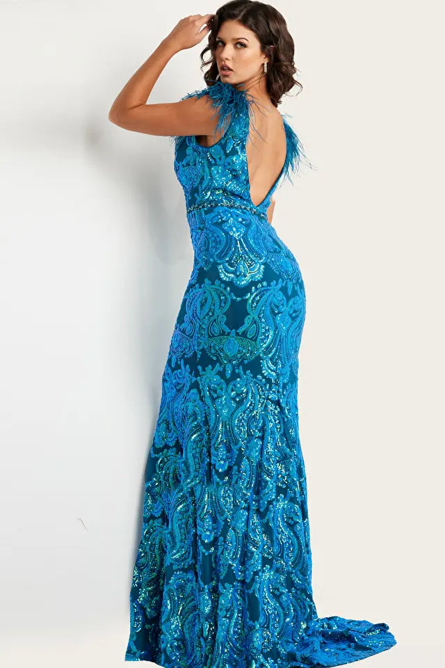 Jovani -38758 Sequin Embellished V-Neck Fitted Prom Dress