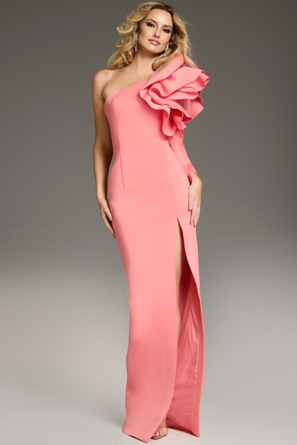 Jovani -38928 One Shoulder Ruffled Sheath Dress