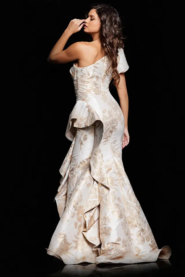 Jovani -38935B One Shoulder Ruffle Prom Mermaid Dress