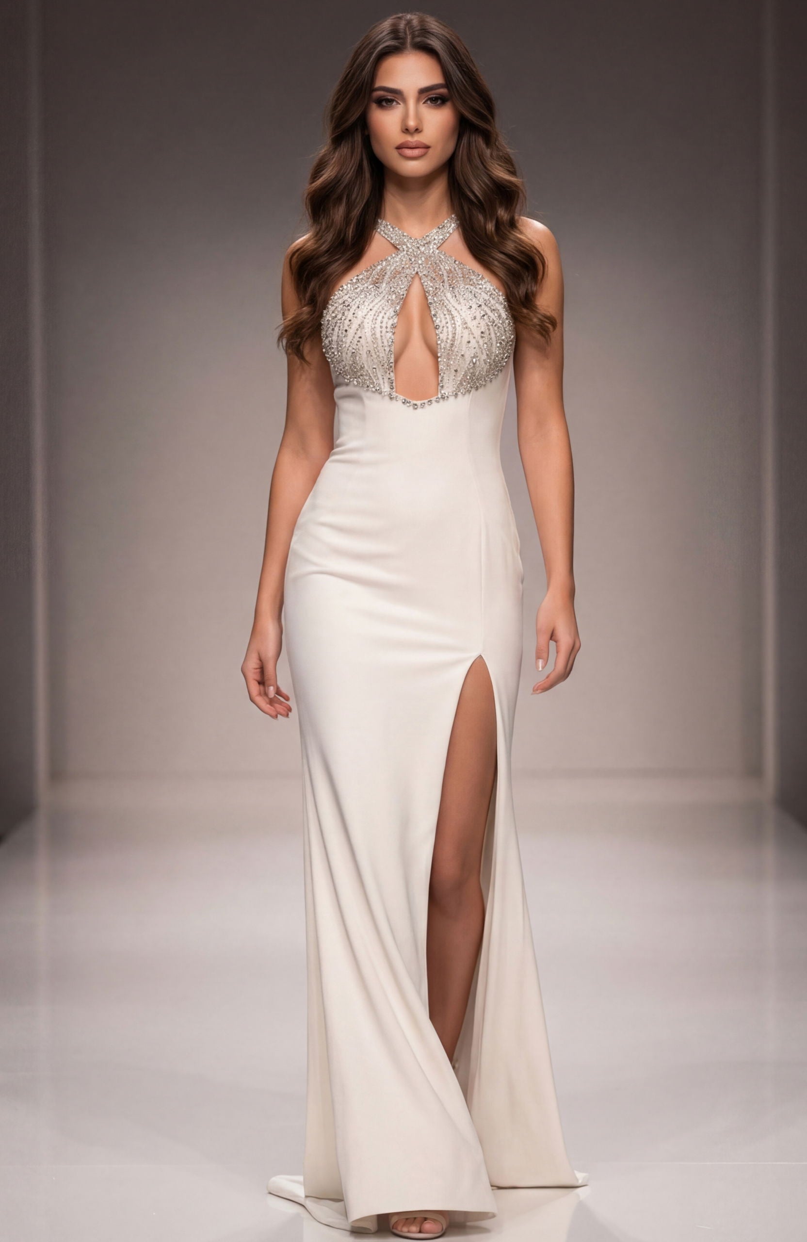 Jovani -38951 Beaded Halter Neck Prom Gown