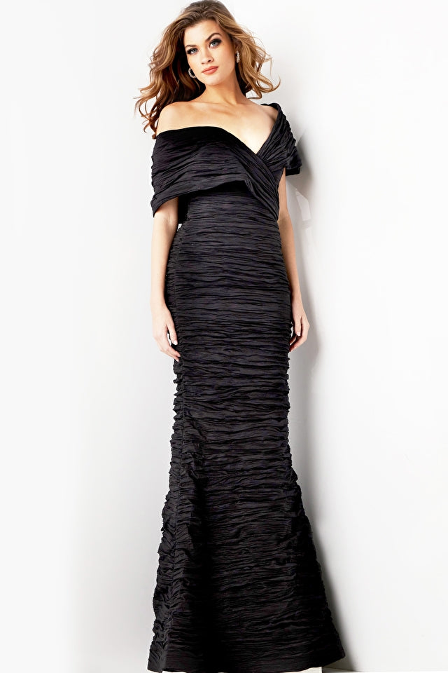 Jovani -38954B Off Shoulder Ruched Sheath Dress