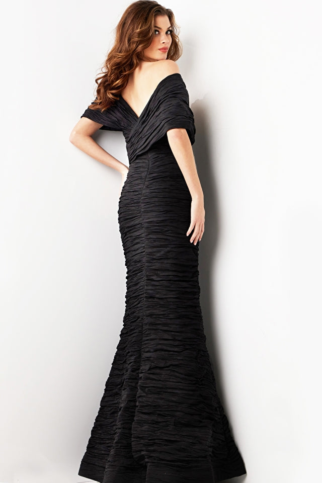 Jovani -38954B Off Shoulder Ruched Sheath Dress