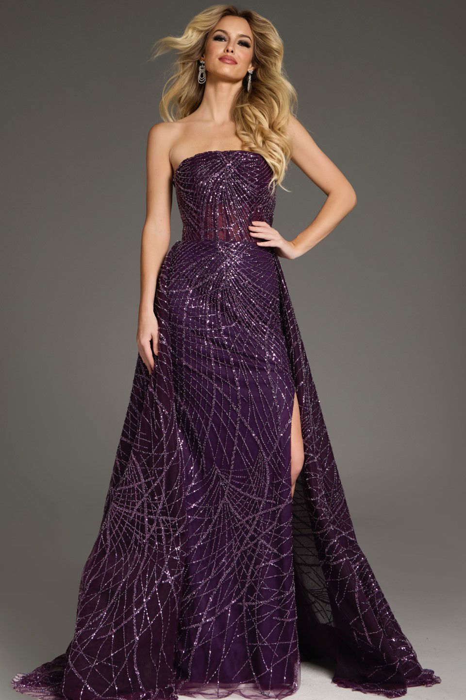 Jovani -39029 Embellishments Sequin Strapless A-Line Gown