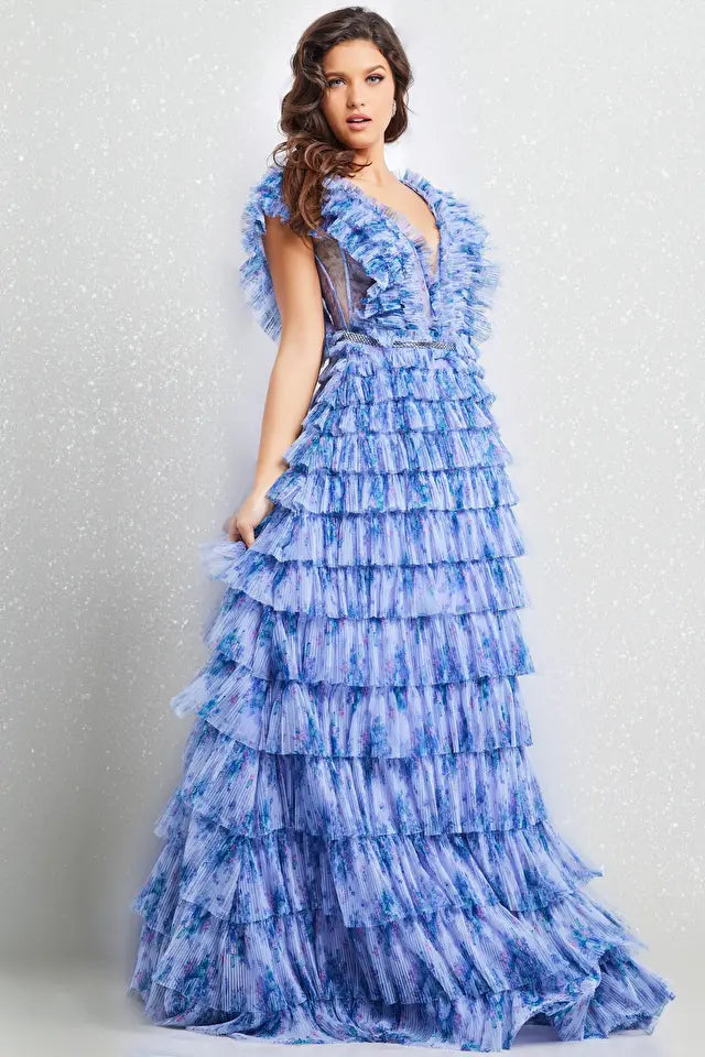 Jovani -39143 V-Neckline Ruched A-Line Dress