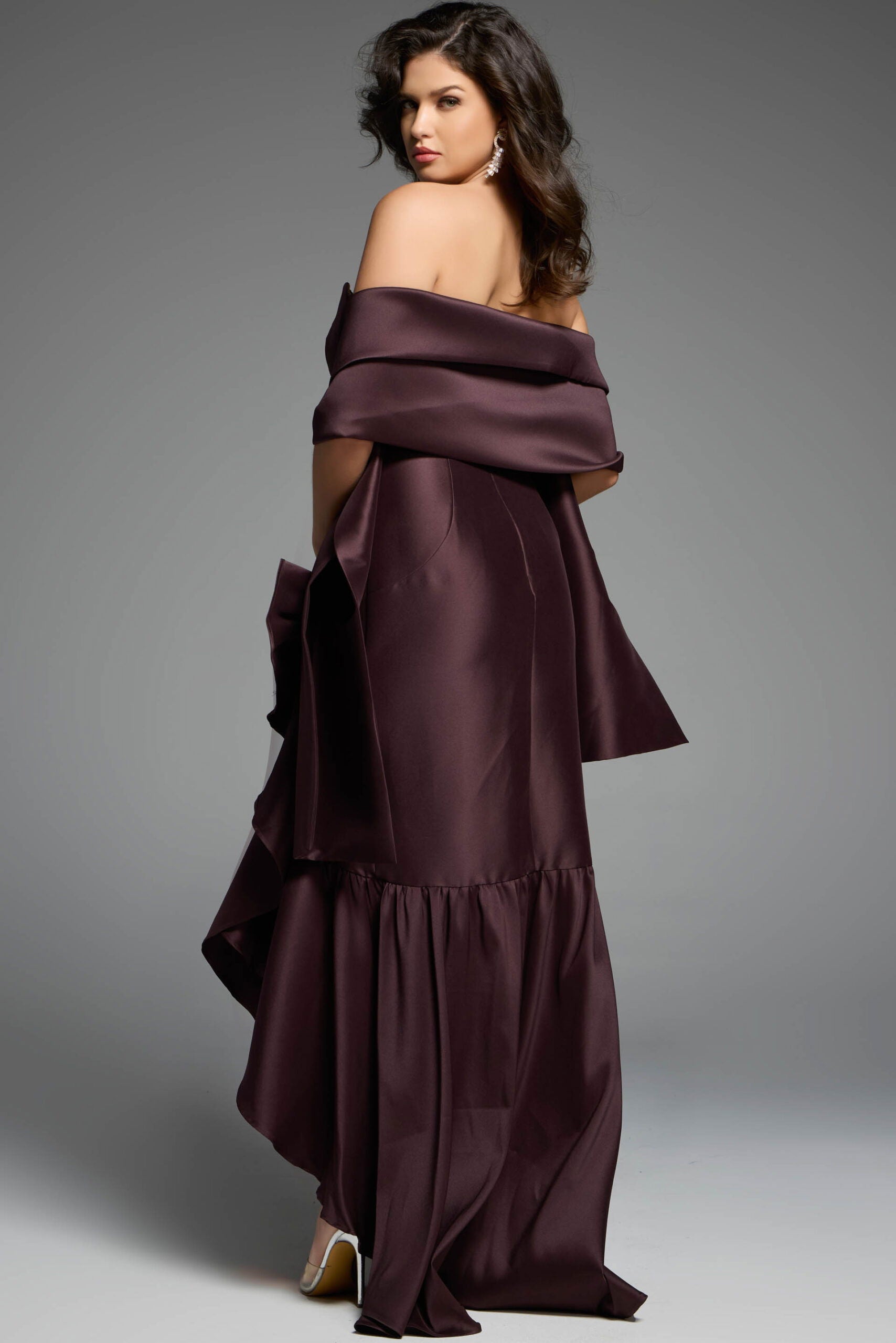 Jovani -39265 Asymmetrical Ruffle Strapless Gown With High Low Hem