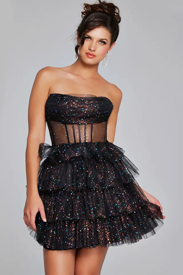 Jovani -39666 Corset Layered Tulle Short Dress