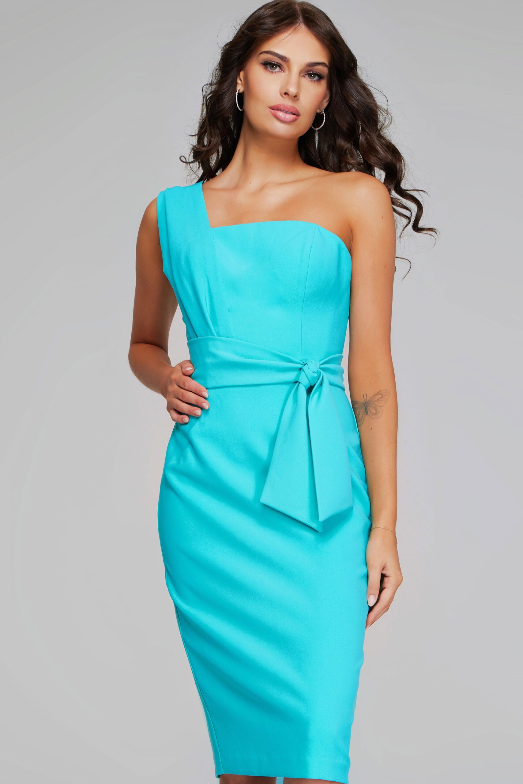 Jovani -39775 Satin One Shoulder Sheath Dress