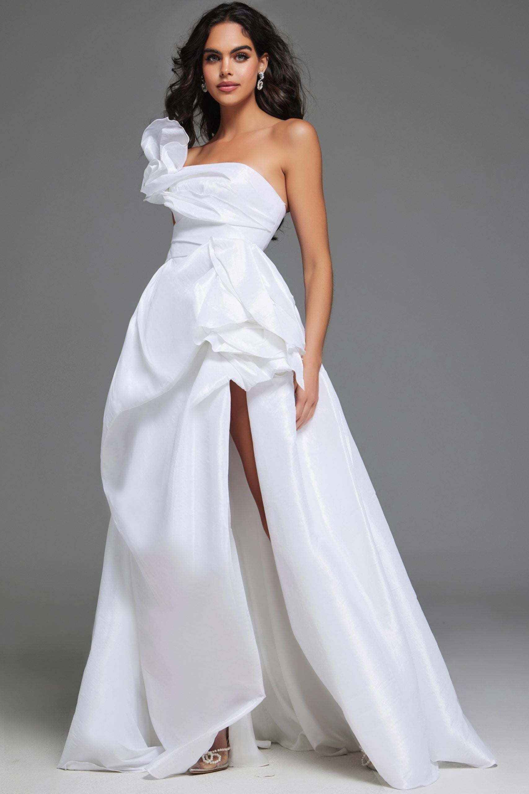 Jovani -39796 Satin Floral One Shoulder Bridal Gown