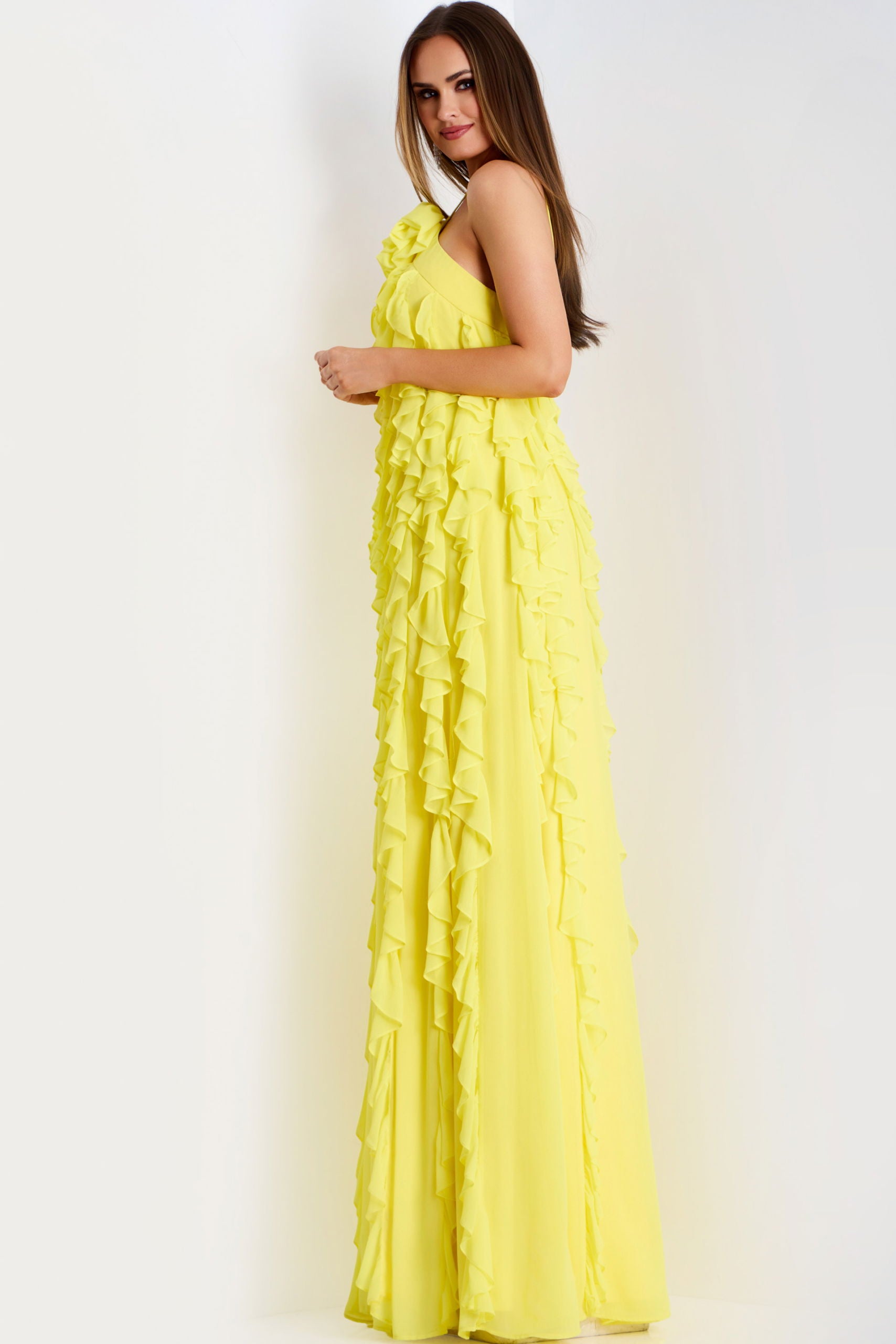 Jovani -39823 Halter Chiffon Ruffle Evening Gown
