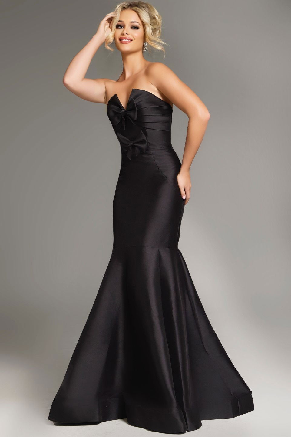 Jovani -39872 V-Neck Satin Mermaid Long Gown