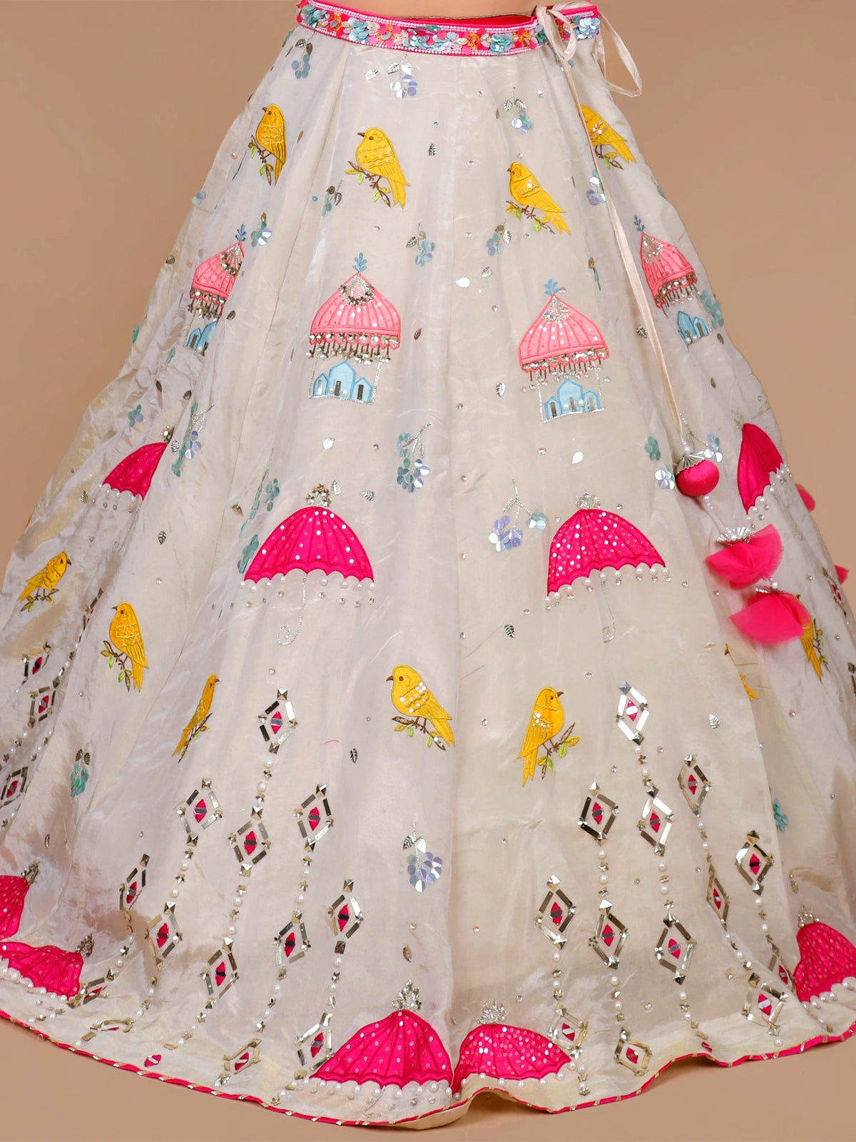 MyFashion KLS-2664 Pearl Moti Mirror Embellished Shimmer Silk Lehenga