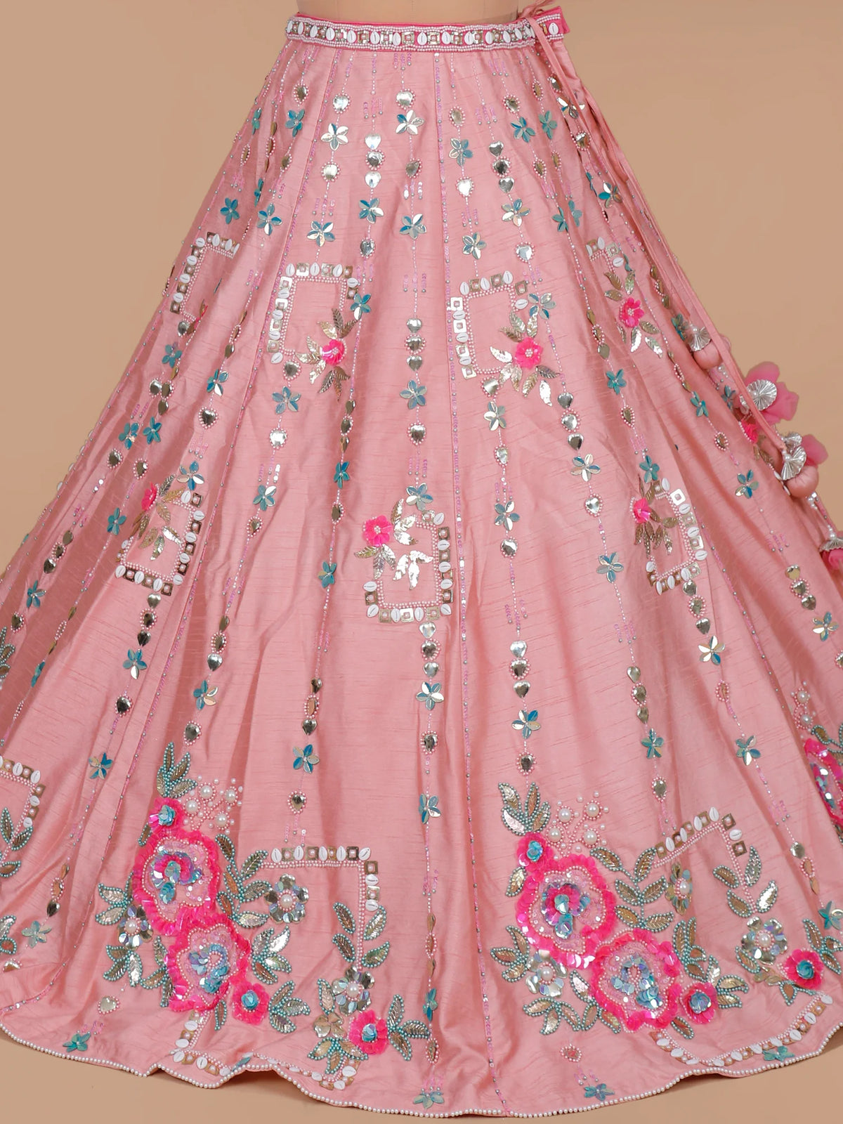 MyFashion KLS-2660 Roshana Pink Pearl Mirror Silk Lehenga