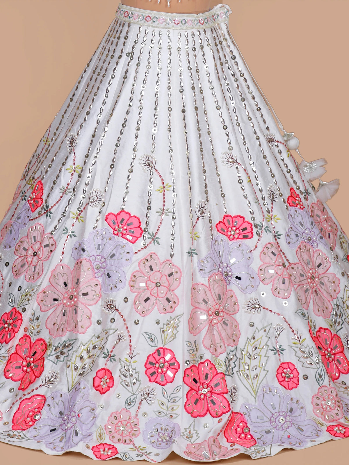 MyFashion KLS-2666 Sequin Mirror Multi Thread Raw Silk White Lehenga