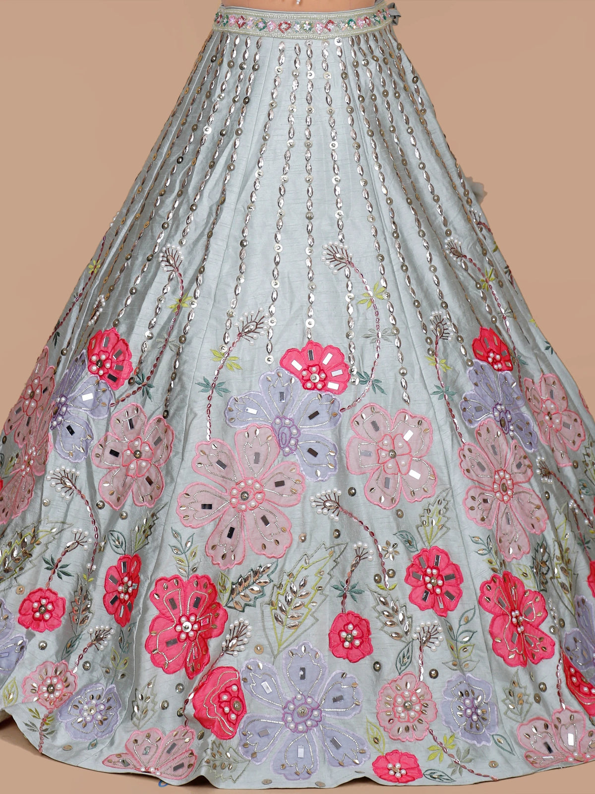 MyFashion KLS-2665 Parizaad Luxe Pearl Moti Mirror Pale Mint Silk Lehenga